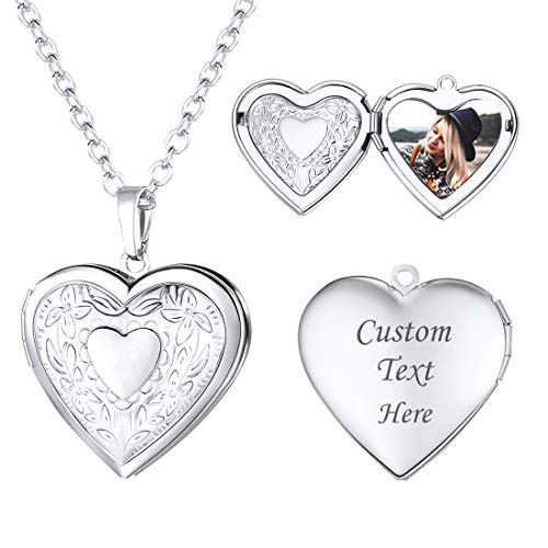 U7 Women Locket Necklace Platinum 14K Gold Photo Lockets that Hold Picture,Chain 20 Inch Personalized Gift Custom Love Heart Image Necklaces - color: 01# (Hot!)Platinum Heart