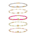 Gold Beaded Stackable Friendship Bracelets Set for Women, Handmade Boho Stretch Summer Jewelry Gift. - color: gold green gray fuchsia pink yellow beige