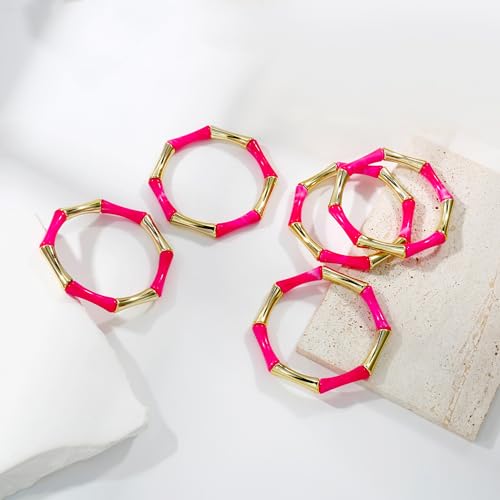 Gold Tube Bangle Bracelets for Women Stackable Bamboo Chunky Acrylic Beads Stretch Friendship Summer Beach Bracelet Jewelry - color: Red