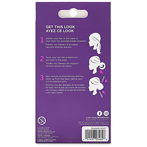 Goody SlideProof Mini Spin Pins - 3 Ct, Assorted Colors, Spiral Hair Pins, Quick & Easy Buns, All-Day Twist Pins, Corkscrew Bobby Pins, Pain-Free Hair Accessories for Women & Men, All Hair Types - color: Assorted Colors