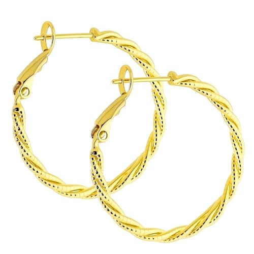 ToHeart Gold Hoop Earrings for Women Twist Hoop Earrings Gold Plated - style: Hoop Earrings L