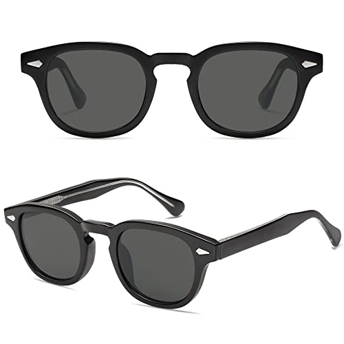 SOJOS Retro Small Round Sunglasses for Men Women Trendy Circle Style UV400 Lenses Unisex Sun Glasses SJ2251 - color: Black/Grey
