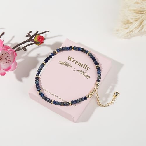 Natural Stone Beaded Anklets Bracelets for Women Handmade Beaded Anklet Bracelet Waterproof Boho Beads Ankle Bracelet Adjustable Summer Jewelry - color: dark blue
