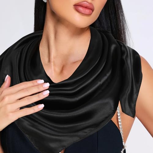 Head Scarf for Women Hair - 2 Pack 35" Square Satin Scarf, Silk Hair Scarf for Women Head Wrap for Sleeping - color: Black & Pink