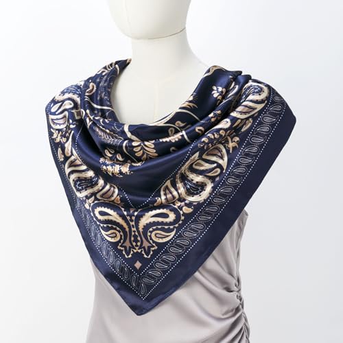 QIUTIMIY 35"x35" Like Silk Head Scarf for Women Satin Feel Large Square Scarf for Hair Wrapping and Sleeping Fashion Bandana - color: (90cm)square Scarf 2