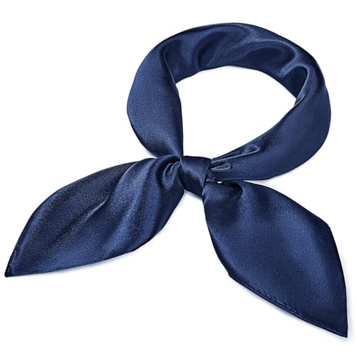 American Trends Women Silk Feeling Scarf Satin Head Scarves Square Wrap Neck Scarf Lightweight Silk Like Bandana - color: 11 Dark Blue
