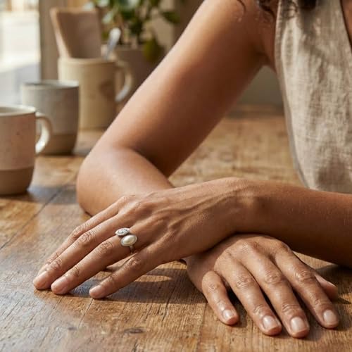 Mchic Adjustable Chunky Rings for Women: Dainty Natural Gemstone Ring Stainless Steel 18K Gold/Silver Plated Band Rings Non Tarnish Waterproof Statement Fashion Jewelry Gift for Women - color: Silver+Mother Pearl+Cubic Zirconia