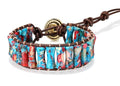 Sriomu 7 Chakra Bracelets for Women Handmade Natural Jasper Stone Healing Bead Bracelet Women Men Boho Friendship Inspirational Jewelry Natural Jasper Stone Double Layer Healing Bead Jewelry Gifts - color: Color Blue - Black Leather