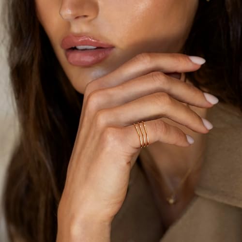 Gold Band Rings for Women Men Non Tarnish, Wedding 14K Gold Plated Stackable Ring Set for Couples, Dainty Thin Plain Simple Promise Dome Band Thumb Pinky 1mm 3mm 5mm Jewelry Gift Comfort Fit Size 3-13 - color: Gold-1mm 3PCS, size: 4