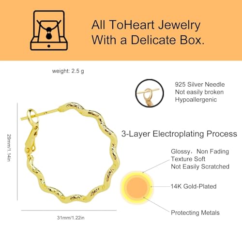 ToHeart Gold Hoop Earrings for Women Twist Hoop Earrings Gold Plated - style: Hoop Earrings O