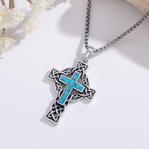 Turquoise Necklaces 925 Sterling Silver Western Necklace Boho Jewelry for Men Women Her Birthday Valentines Day Gifts - style: Mens