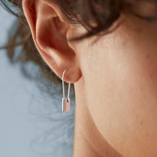 CHIC & ARTSY 925 Sterling Silver Safety Pin Earrings - Lightweight Comfortable Punk Paperclip Cartilage Hoop Earrings, Trendy Industrial Style Jewellery for Women and Men - color: White-#1