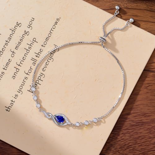 HPQQ Birthstone Bracelet for Women 925 Sterling Silver Infinity Love Jewelry Anniversary Birthday Mothers Day Gifts for Mom Wife Her - color: 09-September-Sapphire