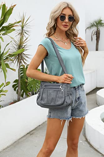 ELDA Crossbody Bags For Women Pocketbooks Soft PU Leather Purses and Handbags Multi Pocket Shoulder Bag - color: Gray