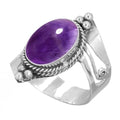 Handmade 925 Sterling Silver Plated Ring Natural Gemstone Carnelian, Rose Quartz, Tiger Eye, Crystal Oval Boho Jewelry For Women - color: Amethyst
