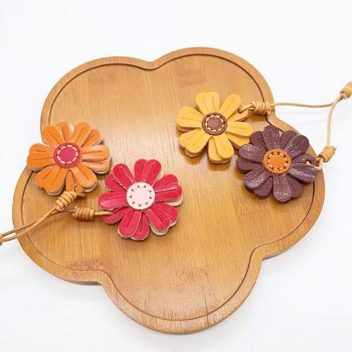 Handmade Genuine Leather Flower Bag Charm-Boho Accessories Leather Flowers Key Chain Purse Pendant Charms - color: D