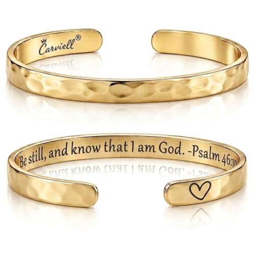 Carviell Bracelet - Gifts for Women – Inspirational, Friendship, Love, Mom, Daughter, Sister, Christian, Graduation, Memorial & Wedding Gifts – 100+ Phrases – Stainless Steel, Gift-Ready - style: CHRISTIAN Gift - Be still, and know that I am God – Psalm 4