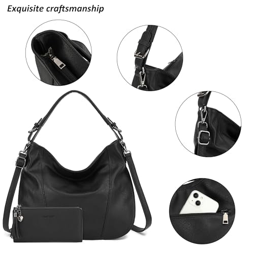 TANTOMI Hobo Bags Purses for Women, Women's Crossbody Handbags and Shoulder Bag, Multi-Pocket Large Hobo Purse - color: Black
