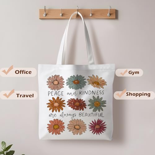 Motivational Canvas Tote Bag,Positive Affirmation Gifts for Women Men Reusable Grocery Shopping Tote Bag Purse - color: Pace and Kind