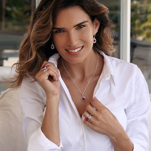 JEAN RACHEL JEWELRY 925 Sterling Silver Ring - Wrap Vintage Design with Cushion Shaped Cubic Zirconia - Hypoallergenic, Lead & Nickel Free - Artisan Handcrafted Statement Rings for Women - color: Ruby CZ