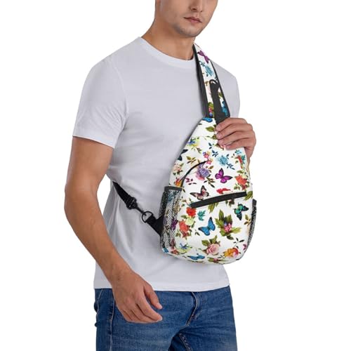 Sling Backpack For Men Hiking Daypack Crossbody Shoulder Bag Travel Chest Pack | Hiking - color: Flower and Butterfly
