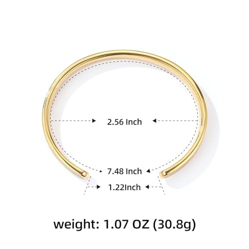 BE & CHEERY Gold Bangle Bracelet for Women, 14k Gold Plated Open Bangle, Stackable Stainless Steel Cuff Bracelets, Chunky Fashion Jewelry for Women, Trendy Elegant Design Bangle as Gifts - style: Textured