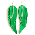 Black shiny Leather Feather Earrings for Women, Lightweight Minimal Boho Dangle Earrings, Small Simple Everyday Jewelry - color: green