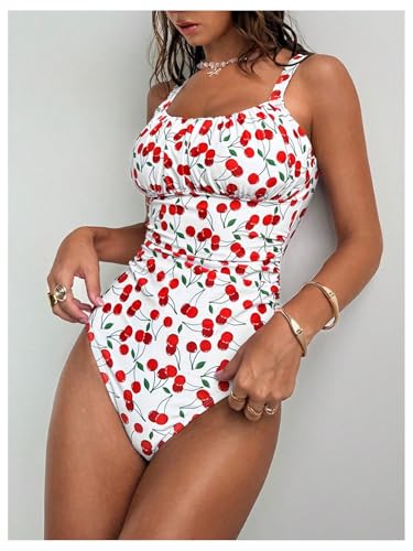 BEAUDRM Women's Boho Floral Print One Piece Swimsuit Y2K Bathing Suits Swimwear Beachwear - color: Red Cherry, size: X-Small