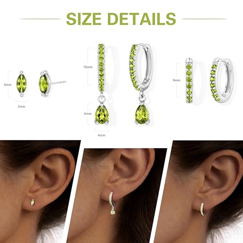 14K Gold Plated Small Huggie Hoop Earrings Set for Women, Hypoallergenic Dainty Sterling Silver Dangle Studs for Cartilage Helix, Lightweight Trendy Cute Stack Birthstone Jewelry Gift - color: 08_Peridot_Aug_Silver