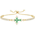 VIBILIA Bracelets for Women, Cross Bracelets for Women Trendy, Dainty Tennis Bracelet, Catholic Gift for Mom Daughter Wife Sister Friend, Communion Gift on Birthday Valentine's Day Easter Mother's Day - color: I. Gold-Green