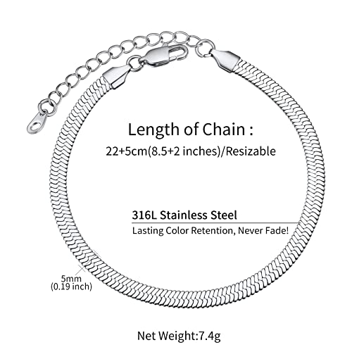ChainsHouse Ankle Bracelets for Women, Stainless Steel Chain Anklets Waterproof, Women Summer Beach Jewelry Gift, Come with Box - color: 10. 5mm-Herringbone-Steel