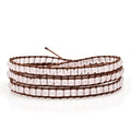 Layered Leather Handmade Bracelet Boho Bohemian Style Multilayer Crystal Glass Natural Stone Beaded Wrap Bracelets Collection for Women - style: BR559