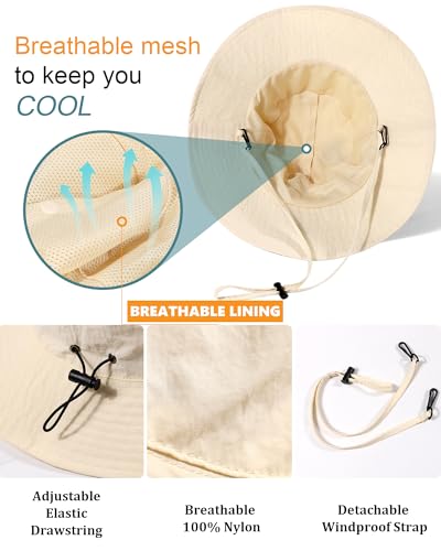 Water-Resistant Sun UPF 50+ Bucket Hat Protection Packable Brimmed Boonie for Women Men Summer Lightweight Hiking Outdoor Cap - color: Beige