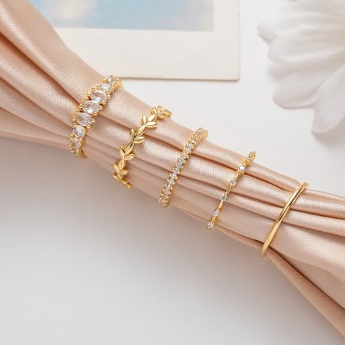 FUNEIA Stackable Gold Rings for Women Non Tarnish Trendy Dainty 14K Gold Plated Stacking Cubic Zirconia Thumb Ring Set Pack Statement Chunky Band Rings Promise Engagement Rings Size 7 8 9 10 11 - color: C-5Pcs Stackable Rings