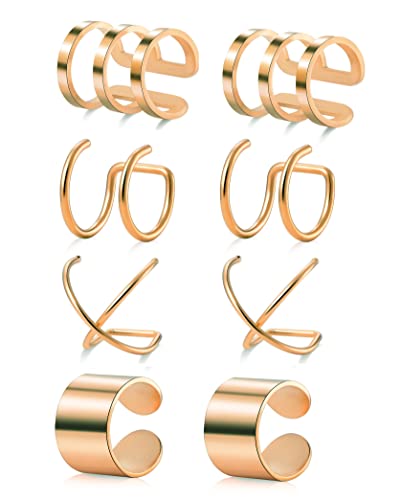 Tornito 4-10 Pairs Stainless Steel Ear Cuff Helix Cartilage Clip On Wrap Earrings Fake Nose Ring Non-Piercing Adjustable - color: A5: 4 Pairs, Rose Gold Tone