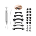 Eyebrow Piercing Jewelry Set with Tool, Surgical Steel Curved Barbell Kit with CZ, Spike & Ball Replacement Ends, Internal Thread 6mm/8mm/10mm Rook Daith Lip Rings for Women Men - color: 18G Black