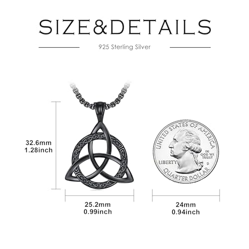 Celtic Necklace for men Sterling Silver Celtic Knot Triquetra Triangle Trinity Necklace Gift for Men - color: A-Black
