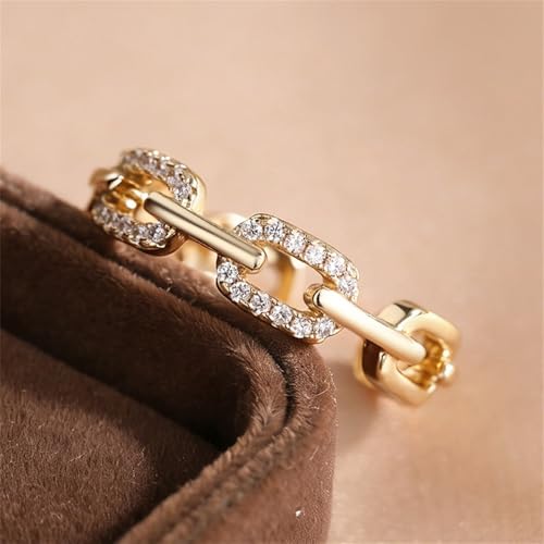 Chain-Shaped Opening Women's Ring with Micro-Pave Cubic Zirconia - color: Gold Color