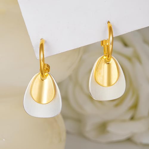 Gold and Silver Hoop Dangle Earrings for Women Trendy Two Tone Geometric Earrings Mixed Metal Earrings Jewelry