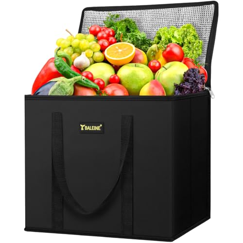 BALEINE 1Pk Insulated Reusable Grocery Bags, Foldable Shopping Bags for Groceries with Reinforced Bottom & Handles (Black) - color: Black, size: 1 Pack (Insulated)