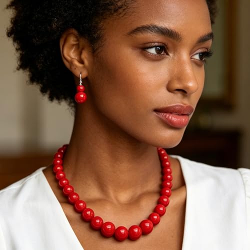 Red Beaded Necklace for Women Choker Gold Toggle Clasp Layered Stack Dainty Statement Western Boho Trendy Summer Vacation Necklaces Birthday Jewelry Gifts - color: B6:Red Beaded Necklace