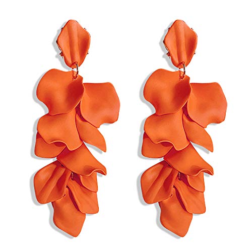 Long Acrylic Rose Petal Earrings Dangle Exaggerated Flower Earrings Drop Statement Floral Tassel Earrings for Women - color: Long Acrylic Rose Petal Earrings-Orange