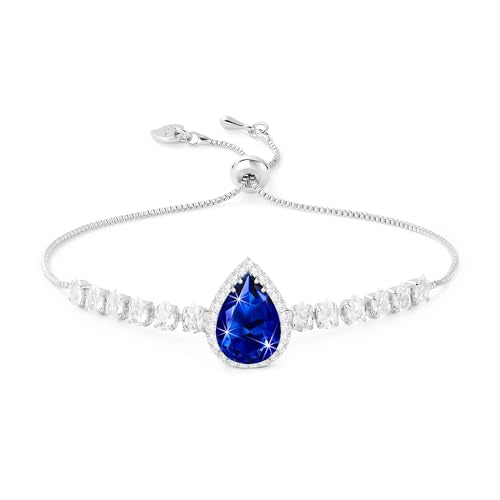 Linawe Crystal Imitation Diamond Rhinestone Charm Bracelets for Women, Gold/Silver/Rose Gold Adjustable Chain Bracelet, Teardrop Birthstone Cubic Zirconia Prom Costume Wedding Jewelry - color: Silver,Sep