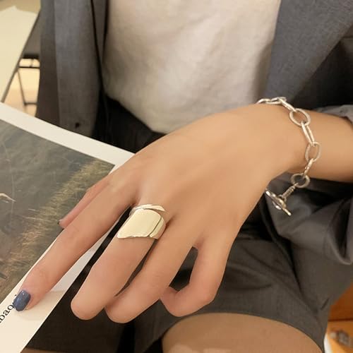 Adjustable 925 Sterling Silver Rings Handmade Wide Silver Ring Boho Thumb Band Statement Rings for Women - color: Pattern 1