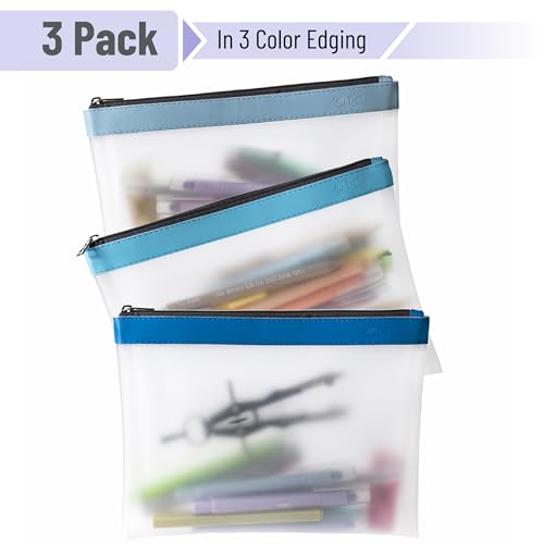 Mr. Pen- Clear Pencil Pouch, 9" x 6.88", 3 Pack, Durable TPU Material | Large Water-Resistant Pencil Bags with Smooth Zipper, Multipurpose Clear Pouch for Stationery, School, Office - color: Blue Shades, size: 3 Pack, Large