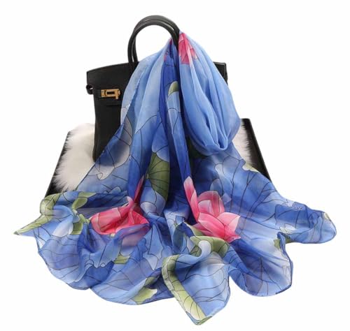 Xyueanlo Women's Chiffon Scarf Lightweight Scarves Fashion Elegant Floral Print Scarfs Shawls - color: Blue