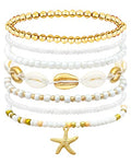 Handmade Summer Turtle Starfish Bracelets Bohemian Beaded Seashell Bracelets Set Adjustable Waterproof Summer Beach Surfer Bracelets Summer Vacation Jewelry Bahamas Souvenirs - color: Gold