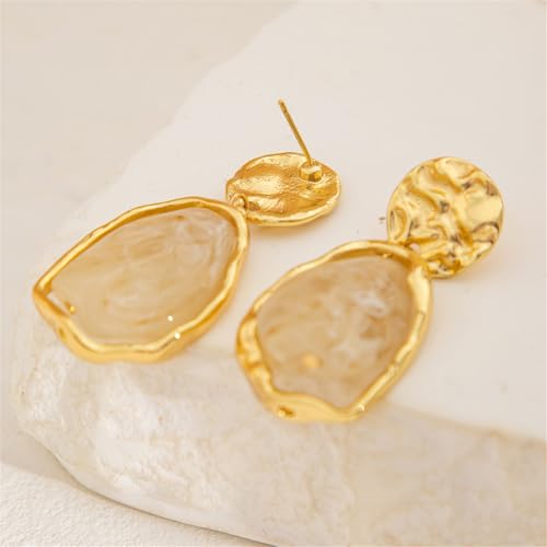 Irregular Crystal Dangle Earrings,Vintage Baroque Pearl Stud Melted Liquid Metal Wrinkle Drop Earring Geometric Statement Earrings for Women - color: White