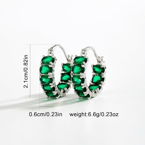 Colorful Hoop Earrings, Sparkly Crystal Cubic Zirconia Hoop Earrings for Women Hypoallergenic Small Hoop Earrings for Birthday Jewelry - color: Green