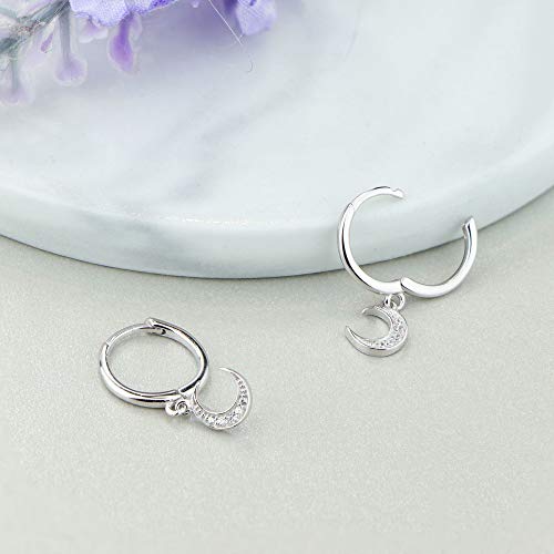 MILACOLATO 925 Sterling Silver Hoop Earrings for Women 18K Gold/Rhodium Plated Drop Dangle Hoop Earrings with Charms Cross Spike Moon Star Paperclip Link Statement Earrings Convertible Link Huggie Earrings Hypoallergenic - color: Silver Tone : 1Pairs CZ S